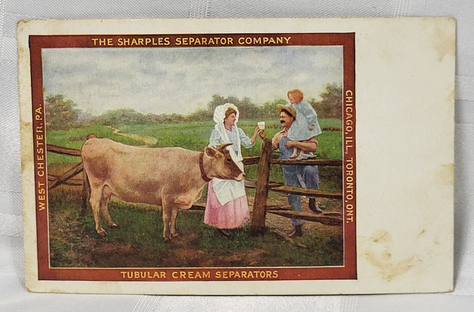 ANTIQUE TUBULAR CREAM SEPARATORS ADVERTISING POSTCARD EARLY AD FARM JERSEY COW