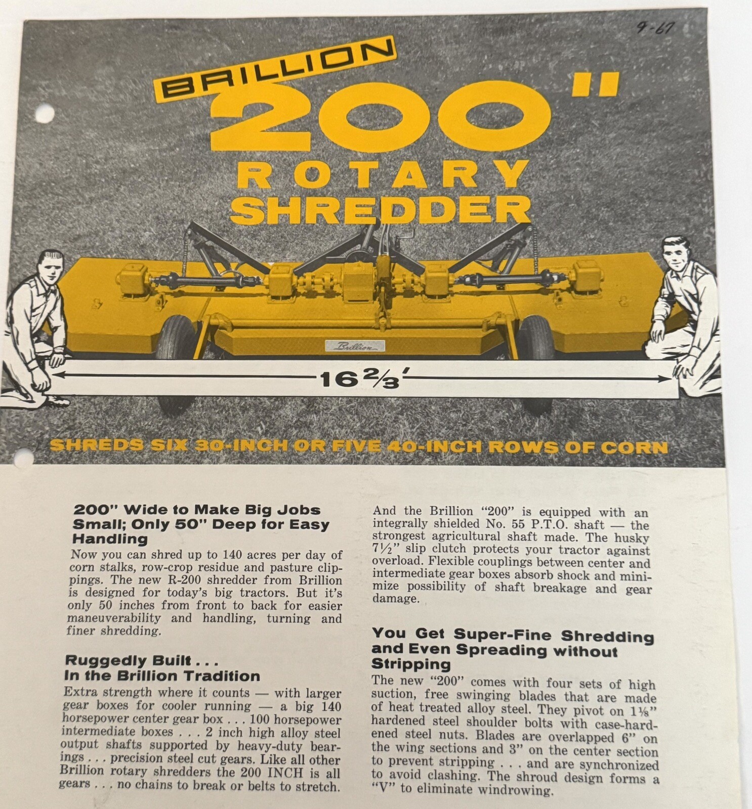 Vintage 1967 Brillion 200″ Rotary Shredder Farm Tool 2-page Sales Brochure