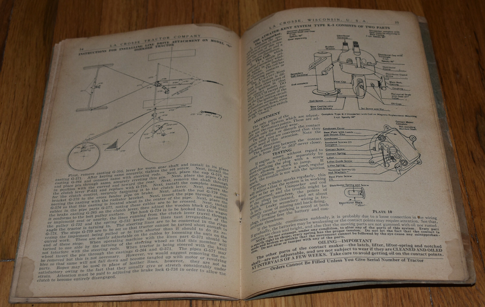 Vintage 1922 La Crosse WI Tractor Co Instruction Manual Model F G H REPAIR LIST