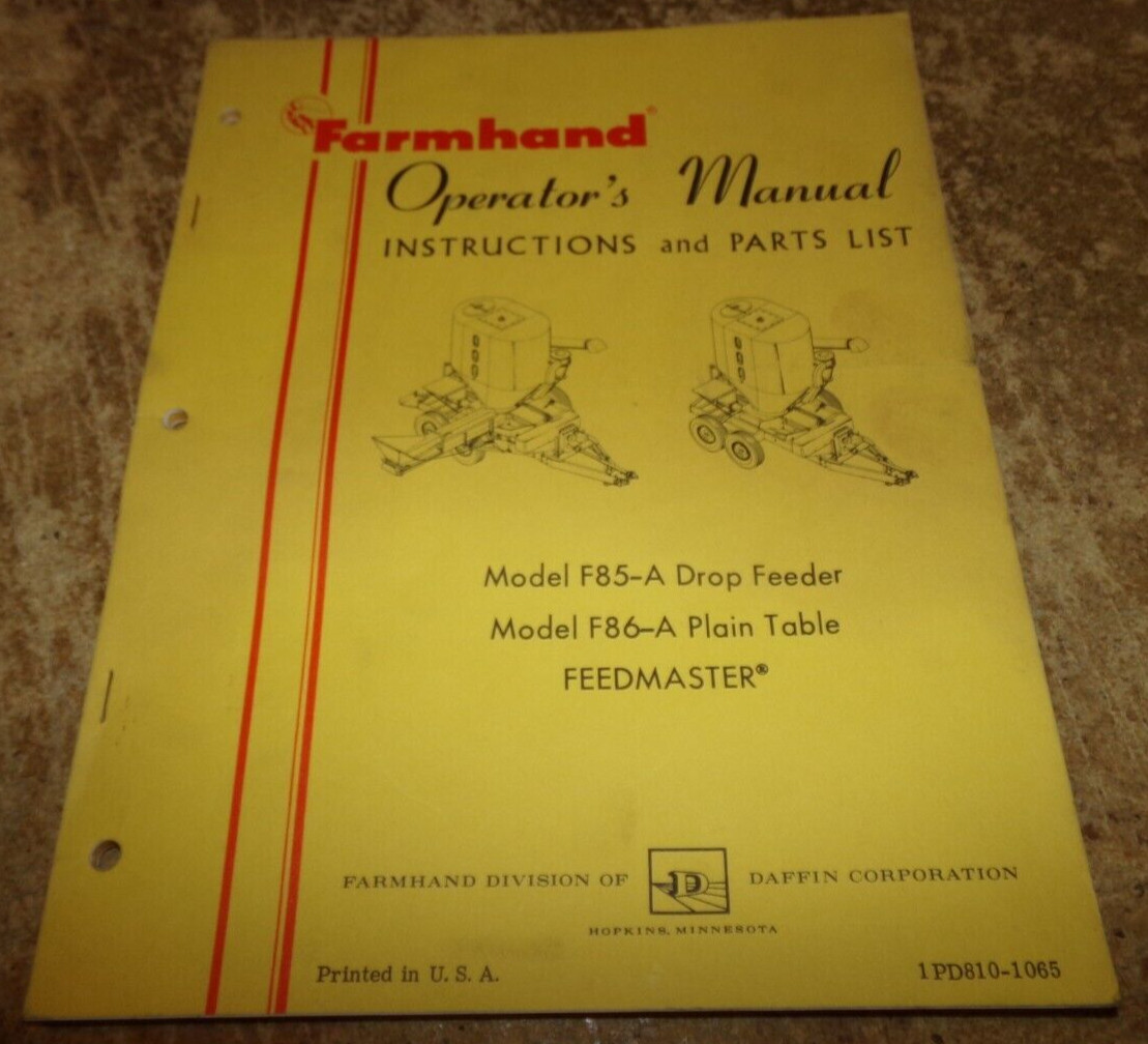 1965 farmhand feedmaster grinder mixer operators manual good used