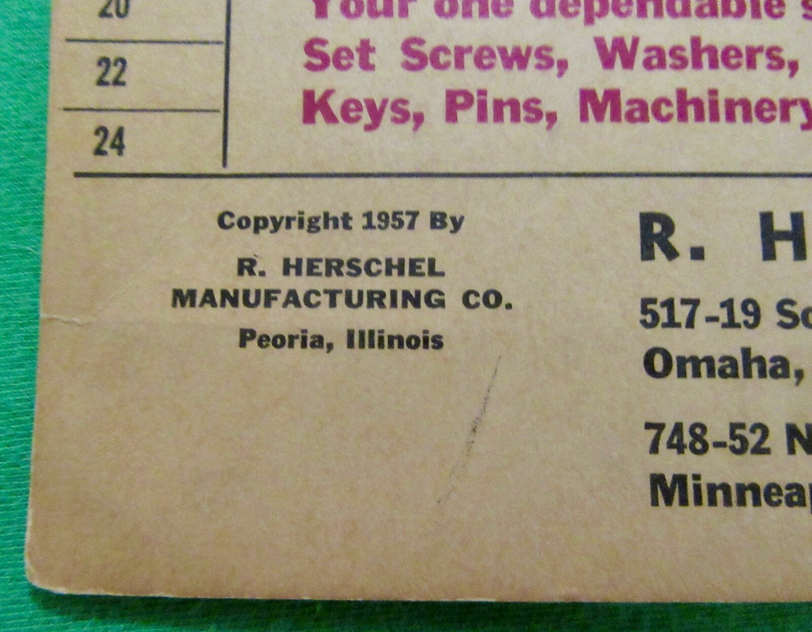 R. Herschel Manufacturing Co. Wall Price Chart (Peoria Ill, Mansfield, Oh (1957)