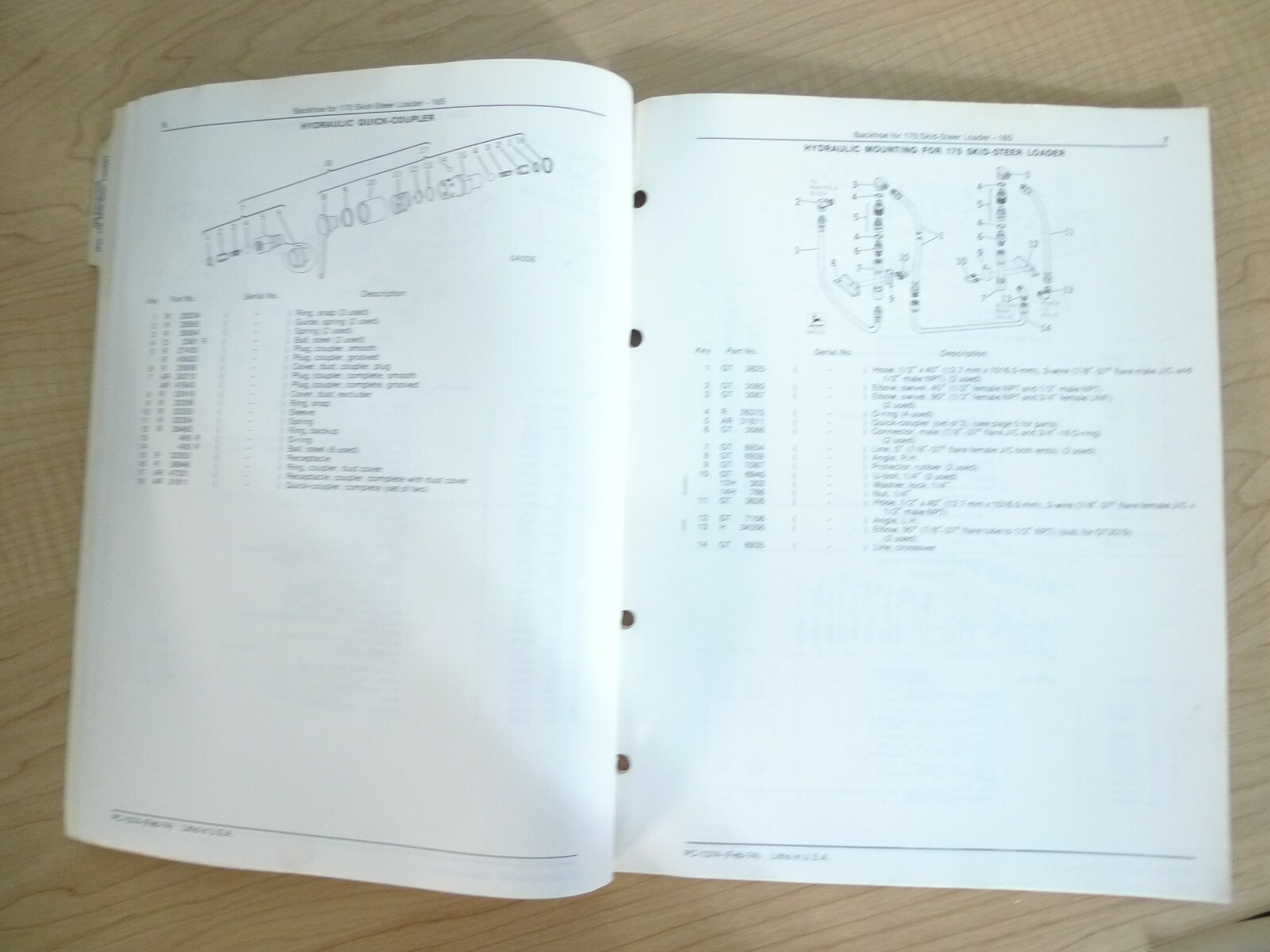 JOHN DEERE 165 Backhoe for 170 Skid Steer Loader Parts Catalog Free Shipping