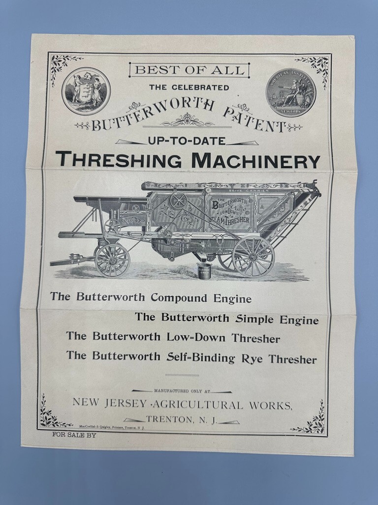 1890s BUTTERWORTH THRESHING MACHINE Farm ENGINE Advertising TRENTON NJ Antique