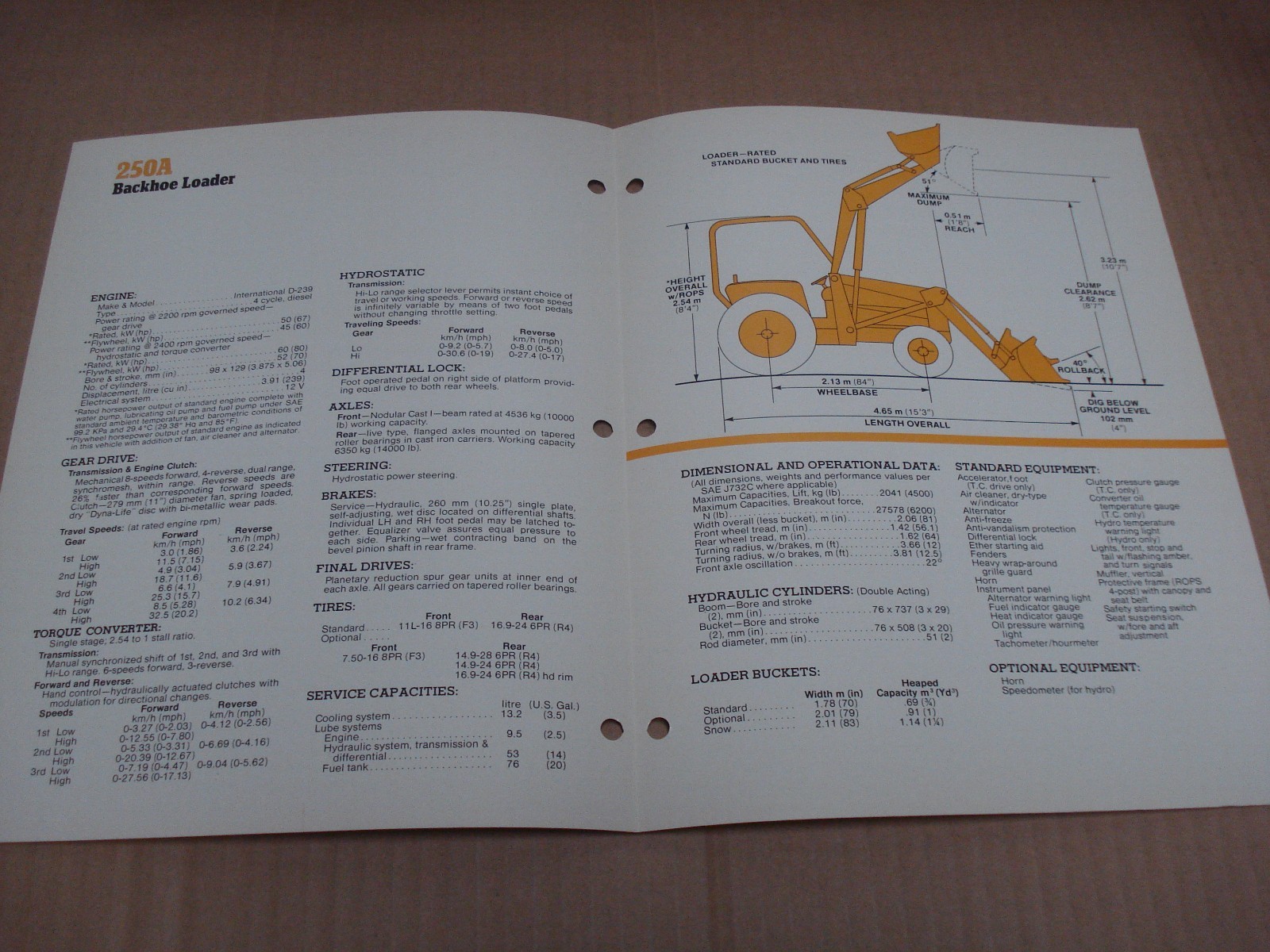 International 250A Backhoe Loader Specifications Brochure
