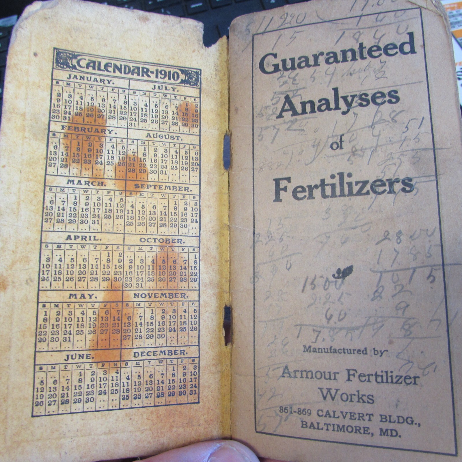 1910 ARMOUR’S FERTILIZERS – FERTILIZER INFO / NOTE BOOK – VERY GOOD