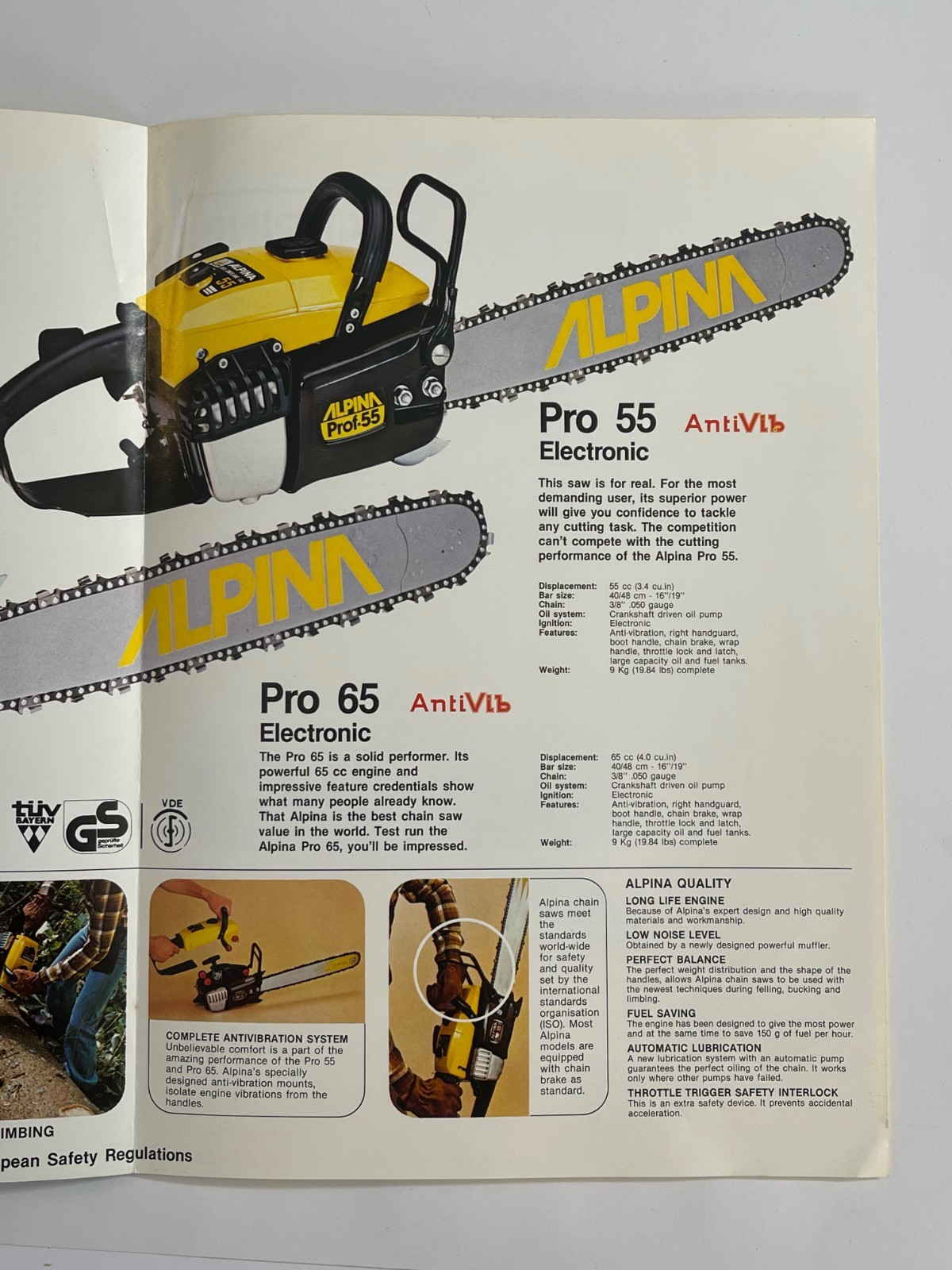 Vintage Original 1980s Alpina Chainsaws Model Prof-55 / Prof-65 Sales Brochure