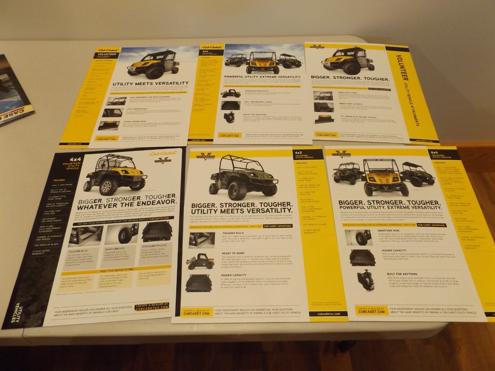 6-pc. CUB CADET VOLUNTEER UTILITY VEHICLES, LIT. 2009, 2010, 2011