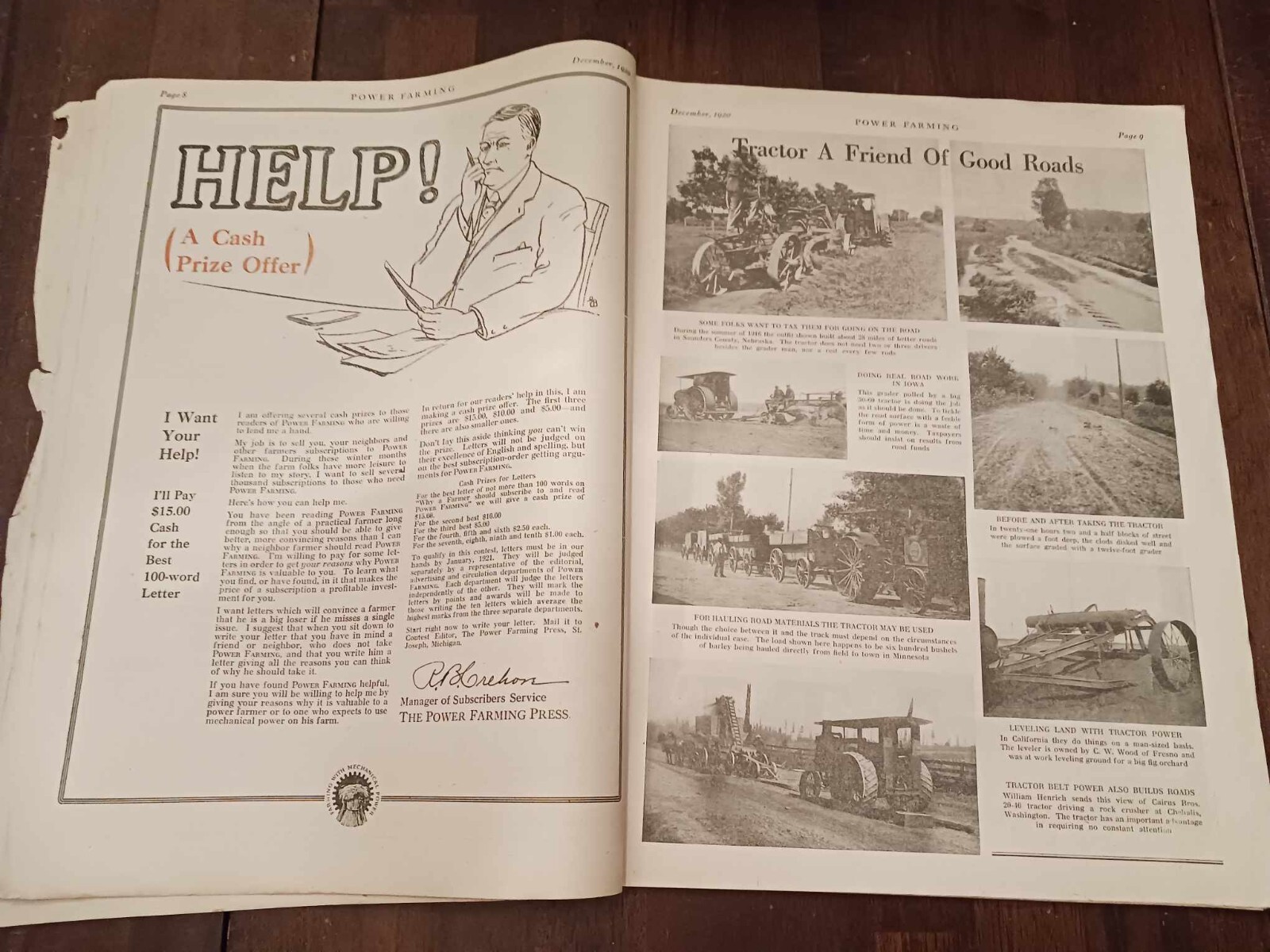 Vintage Magazine Power Farming December 1920 Holt Caterpillar Ad Photos Tractor