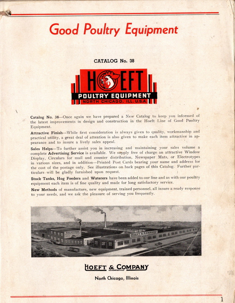 Hoeft Good Poultry Equipment Catalog No 38, Chicago, Ill. 1919