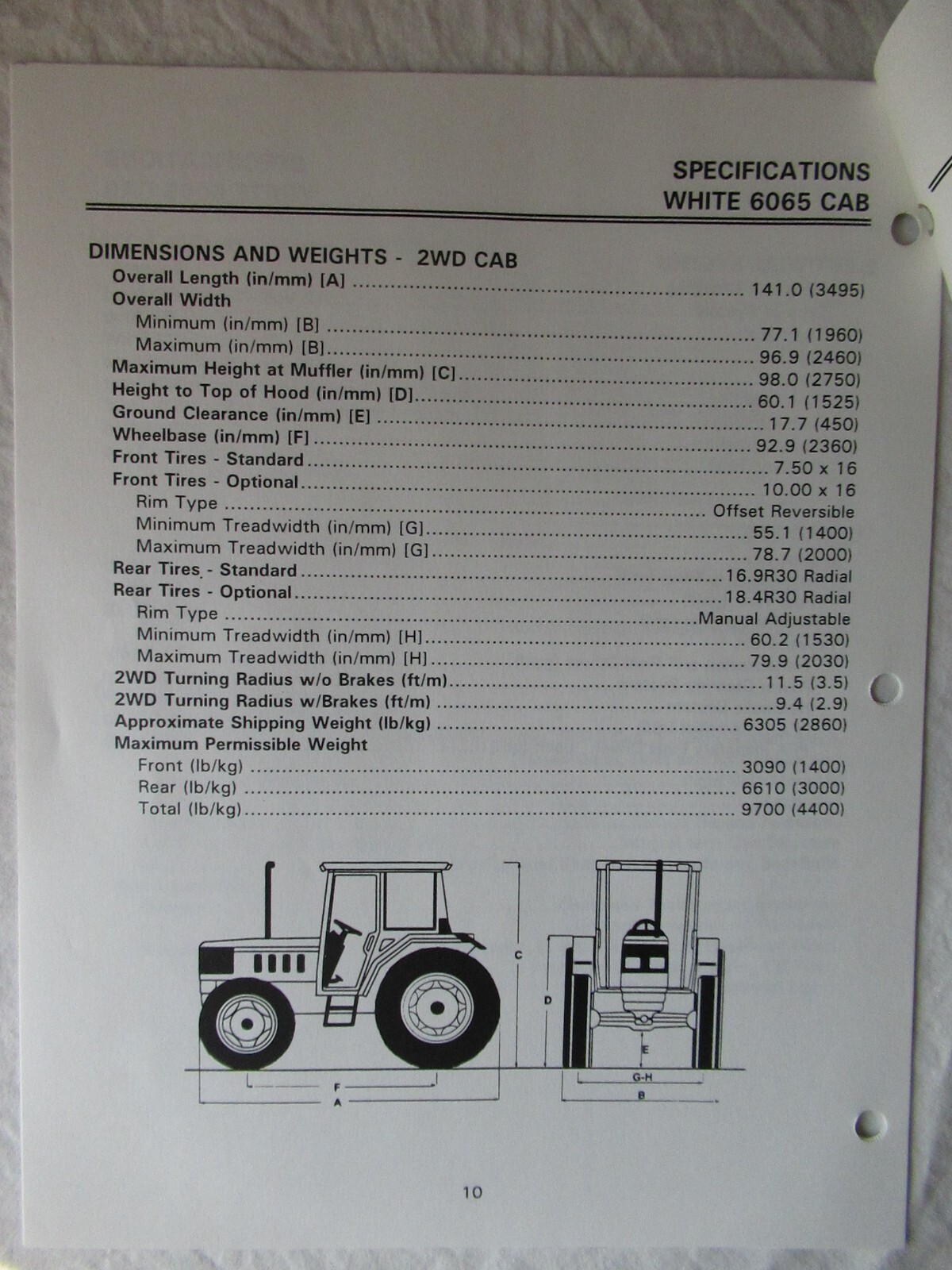 AGCO White 6000 6065 Tractor Cab Technical Specifications Dealer Only Manual