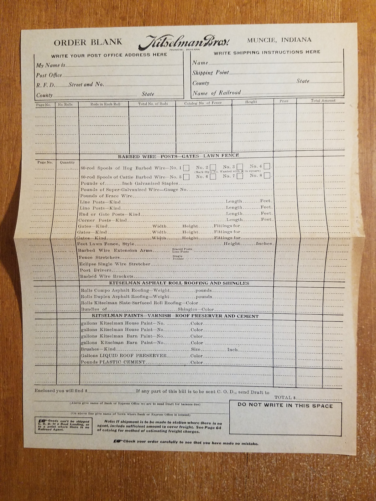 1926 Kitselman Fence Catalog & Order Form: Fence, Gates, Posts, Barbed Wire