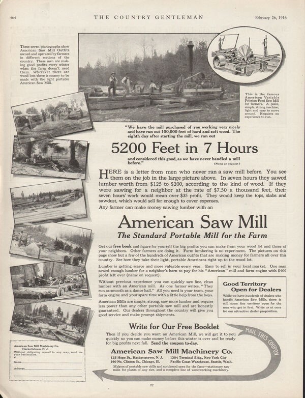 1916AMERICAN SAW MILL LUMBER LOGGING MACHINE FORESTRY CONSTRUCTION 19127