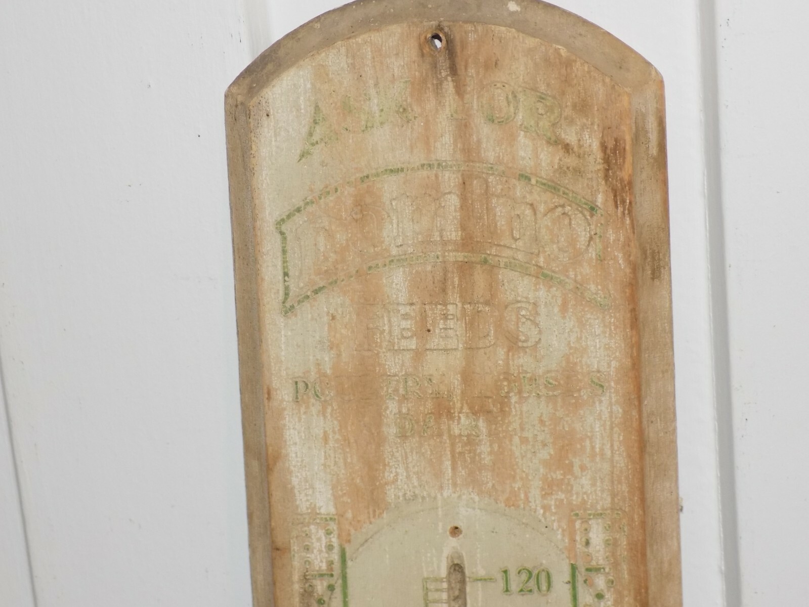 Vintage Domino Feeds Large Wood Thermometer