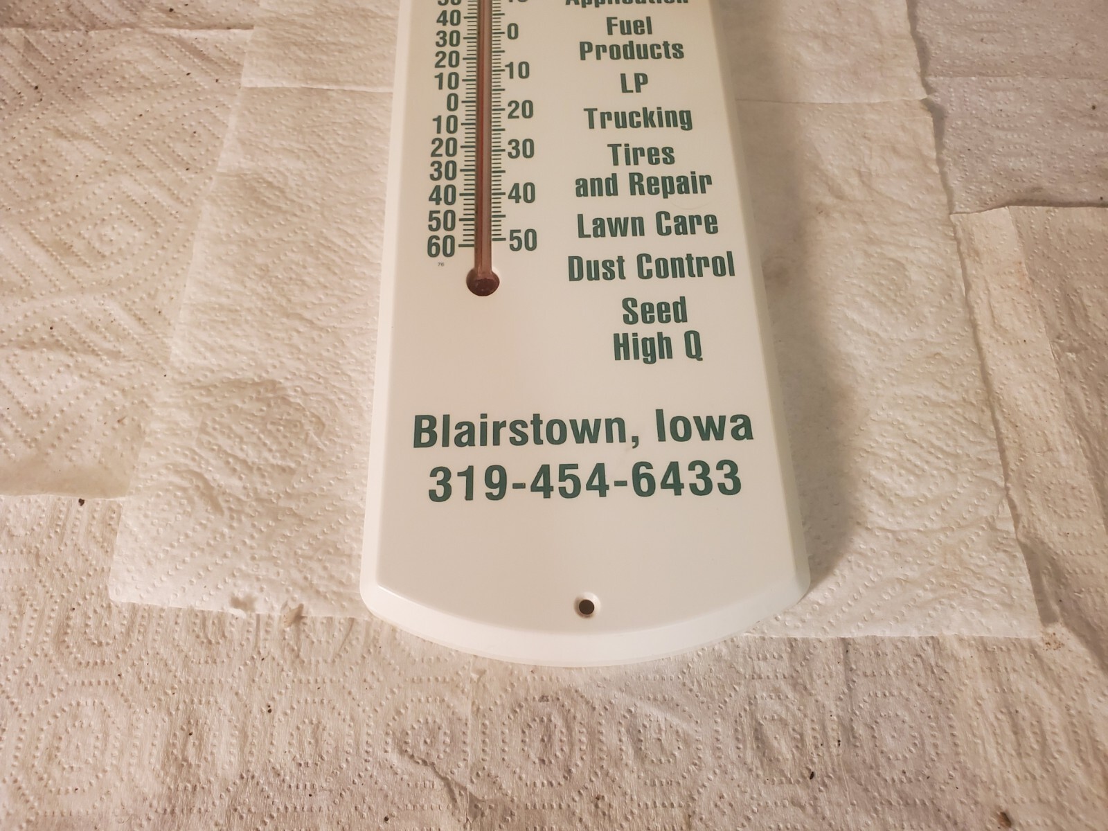 20″ Plastic Thermometer O’Grady Chemical Van Horne Blairstown Iowa Farm Seed