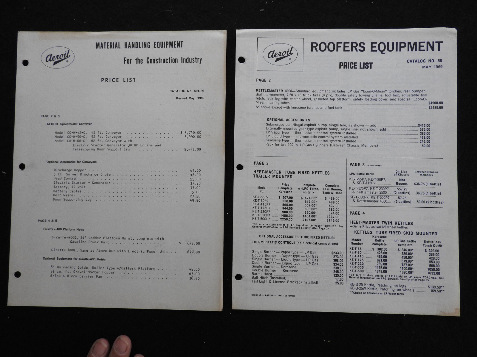 1968 Aeroil Products Co. “Roofers Equipment” Sales Catalog W/price Hackensack NJ
