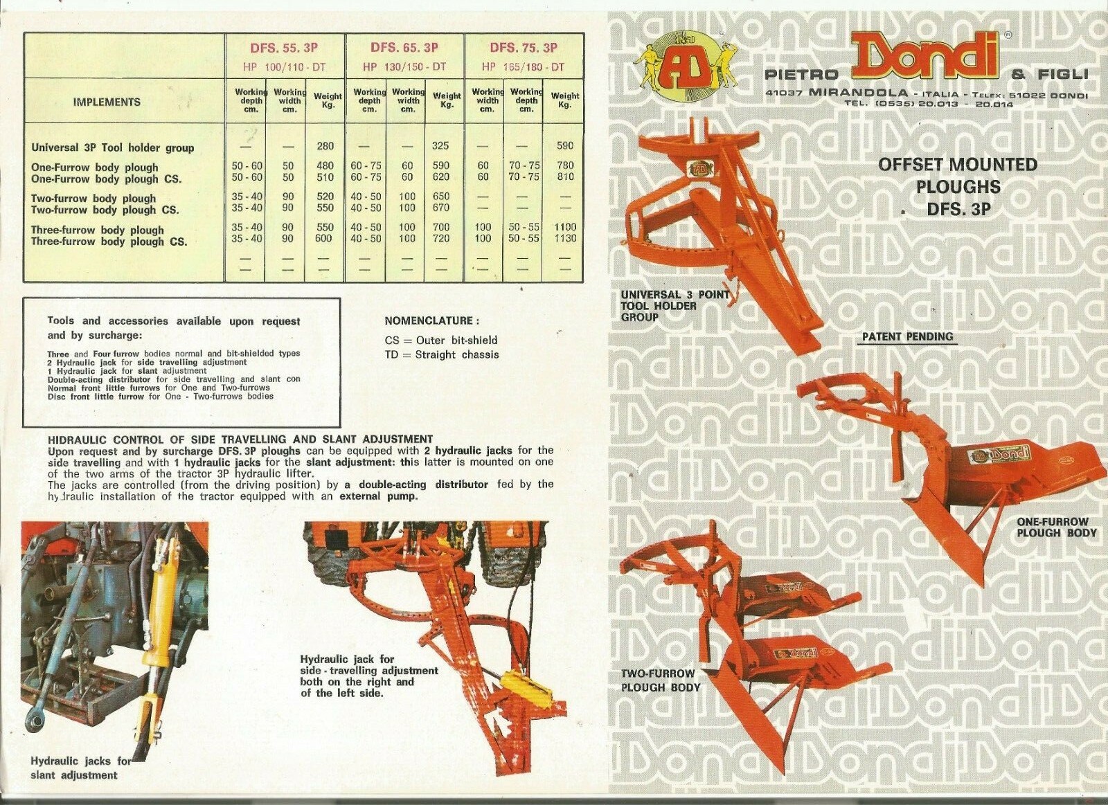 Original OEM Dondi DFS.3P Offset Mounted Ploughs Plows Sales Brochure Spec Sheet