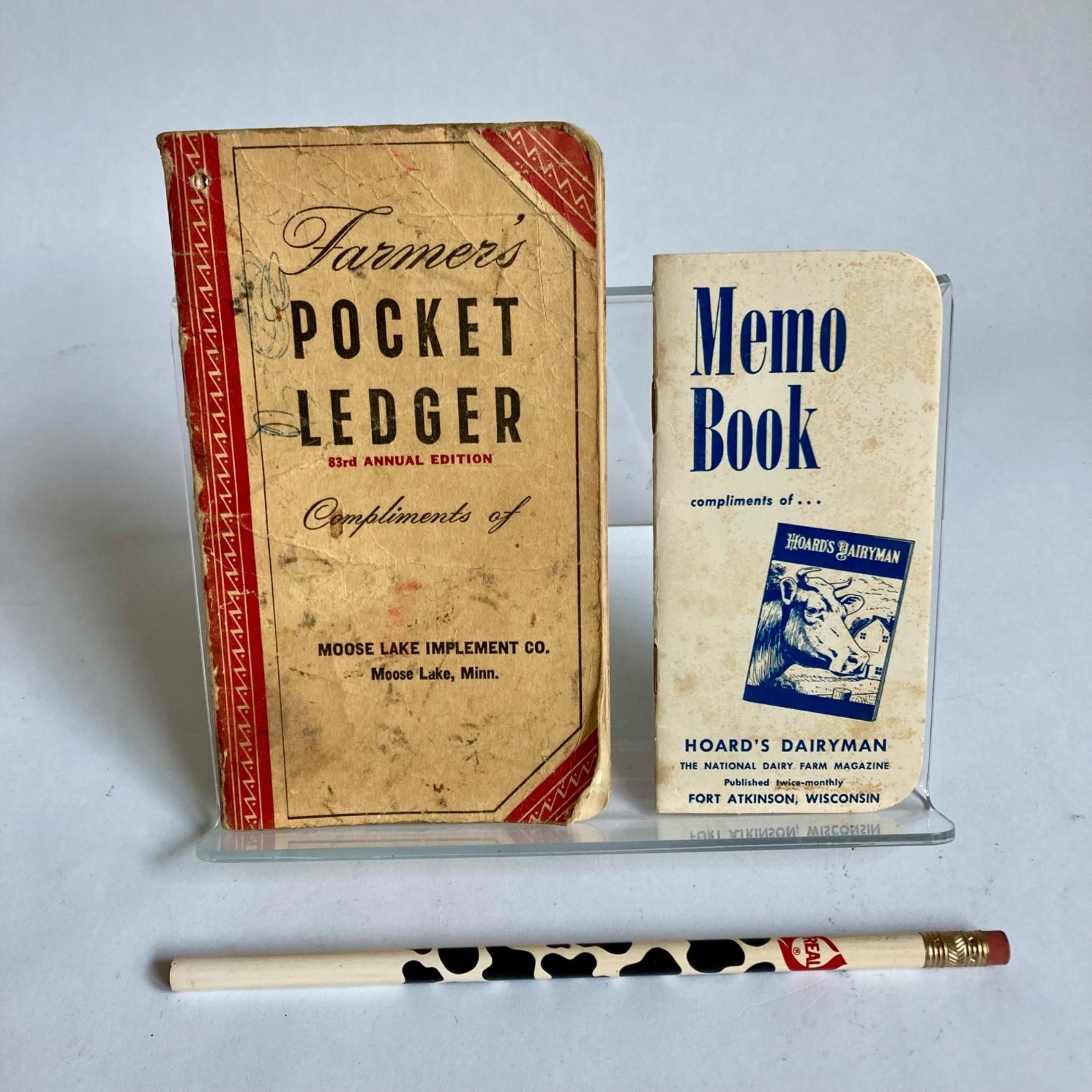 Vintage 1949 Farmer’s Pocket Ledger, 1972 Memo Book & REAL Dairy Pencil