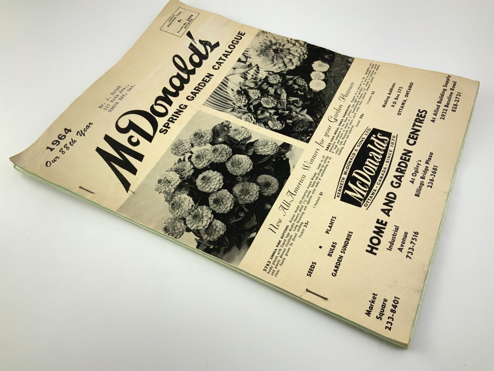 McDonald’s Spring Garden Catalogue 1964 Seed Catalog Ottawa Canada EE629