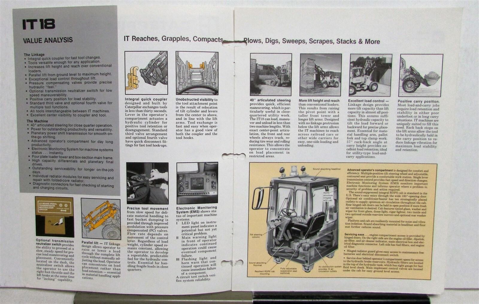 1985 Caterpillar IT18 Integrated Tool Carrier Construction Specs Sales Brochure