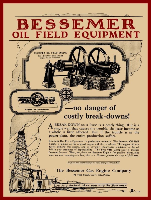 1920 Bessemer Gas Engine Co New Metal Sign: 12×16″ Oil Field Engines, Grove City