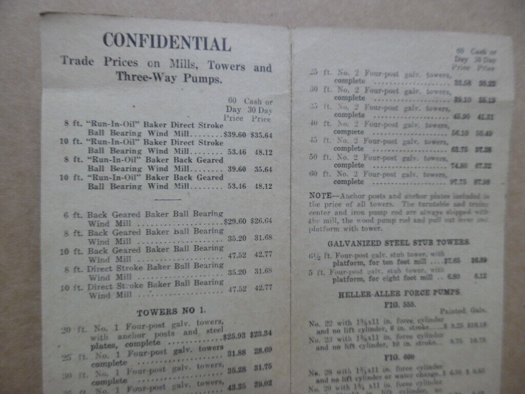1923 Heller Aller Co. Windmill Wind Engine Equipment Catalog Price List Vintage