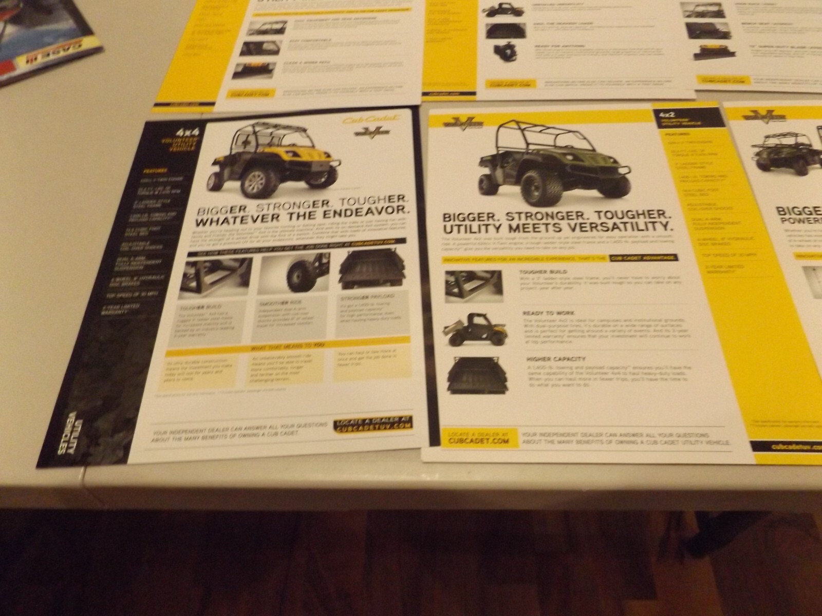 6-pc. CUB CADET VOLUNTEER UTILITY VEHICLES, LIT. 2009, 2010, 2011