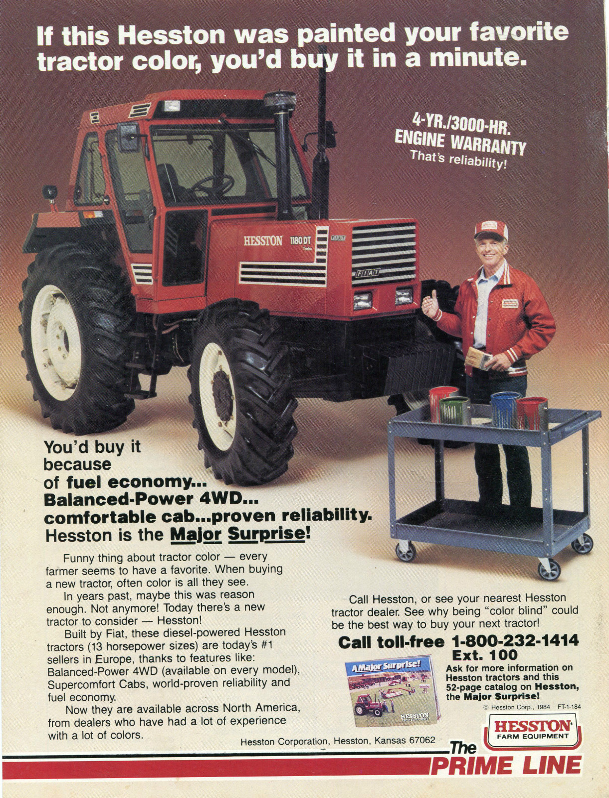 1984 Hesston Fiat 1180 DT Farm Tractor Print Ad Color Blind