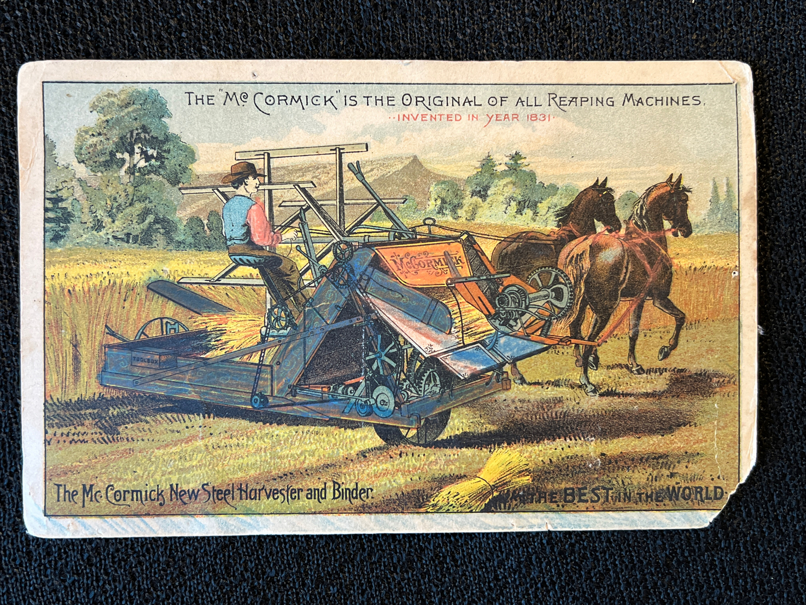 Victorian 1885 Trade Card for McCormick Harvesting Machine Reaping Steel binder