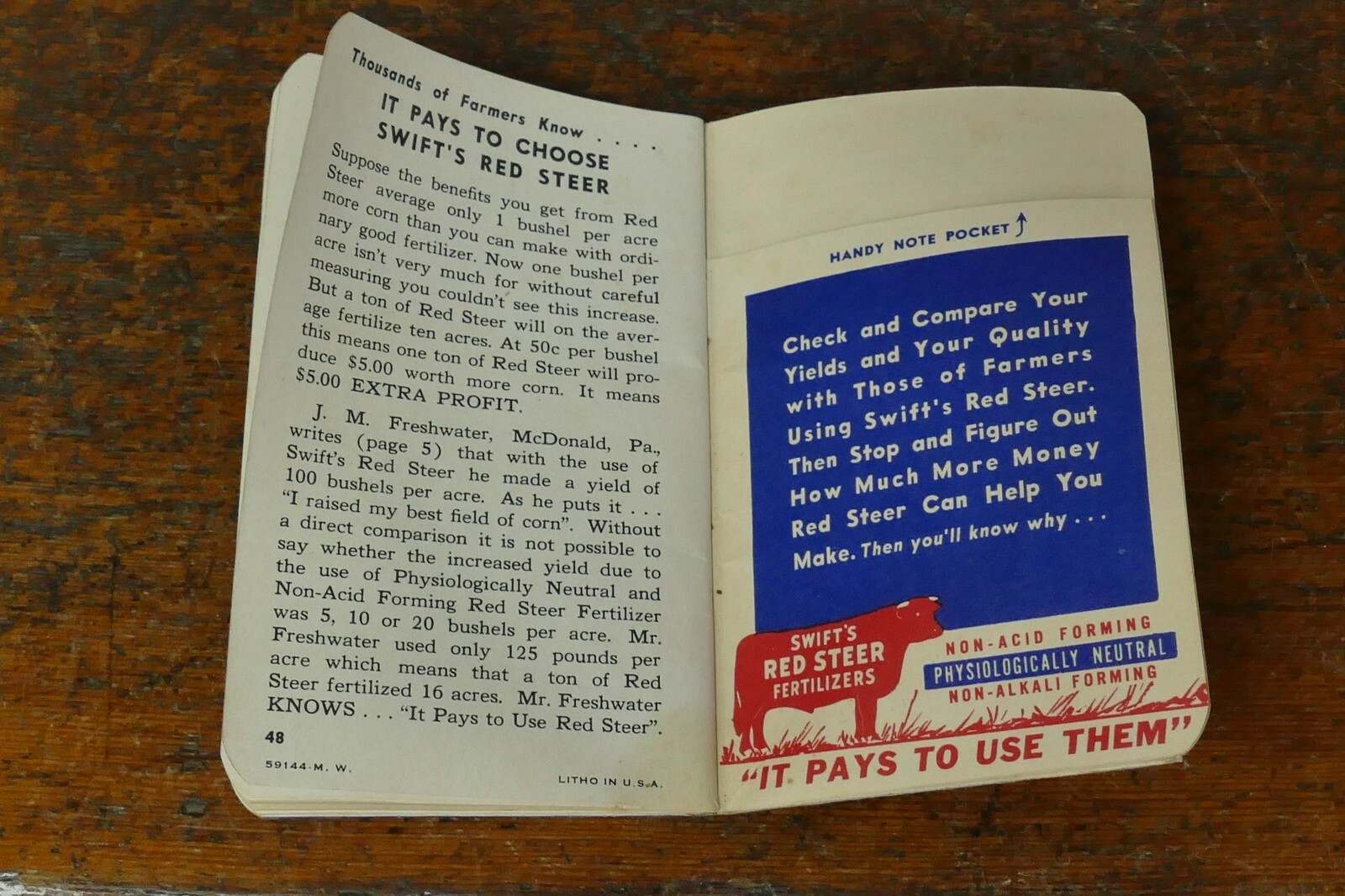 Vintage 1940 Swift’s Red Steer Brand Fertilizers Advertising Memo Book Notepad