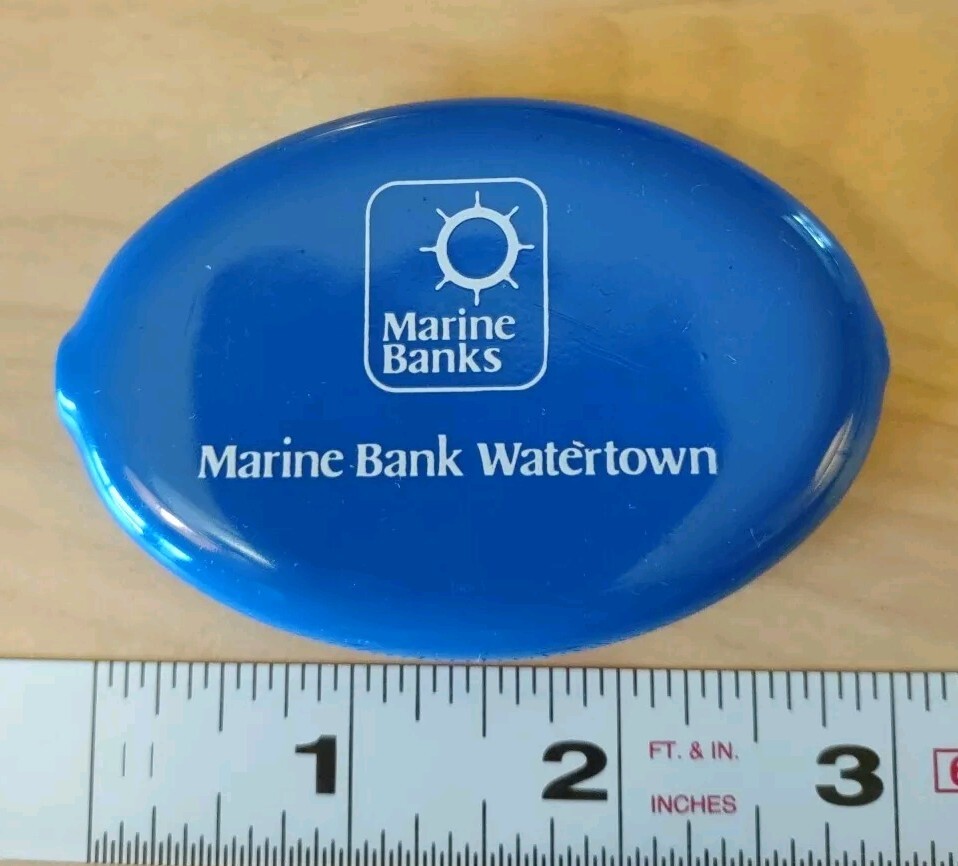 Marine Bank Watertown Vintage 1970’s Blue Oval Vinyl Coin Pouch