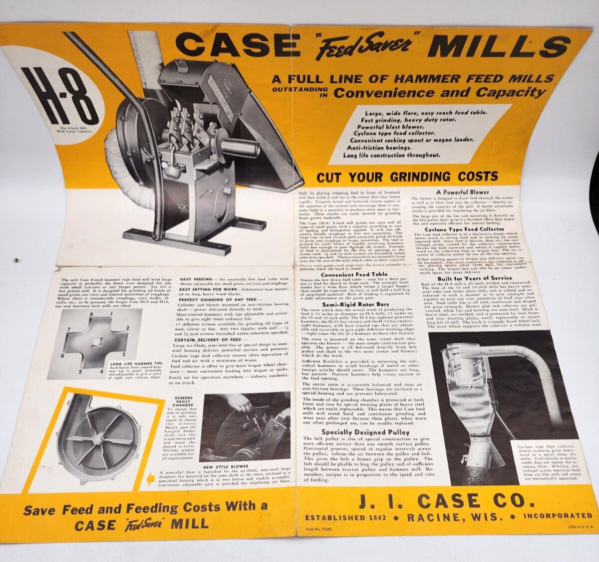 J. I. Case Co H Series Hammer Mills Sales Salesman Brochure Fold Out Vintage