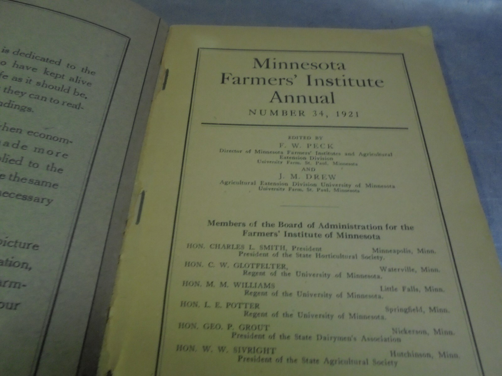 Vintage 1921 Minnesota Farmers Institute Annual