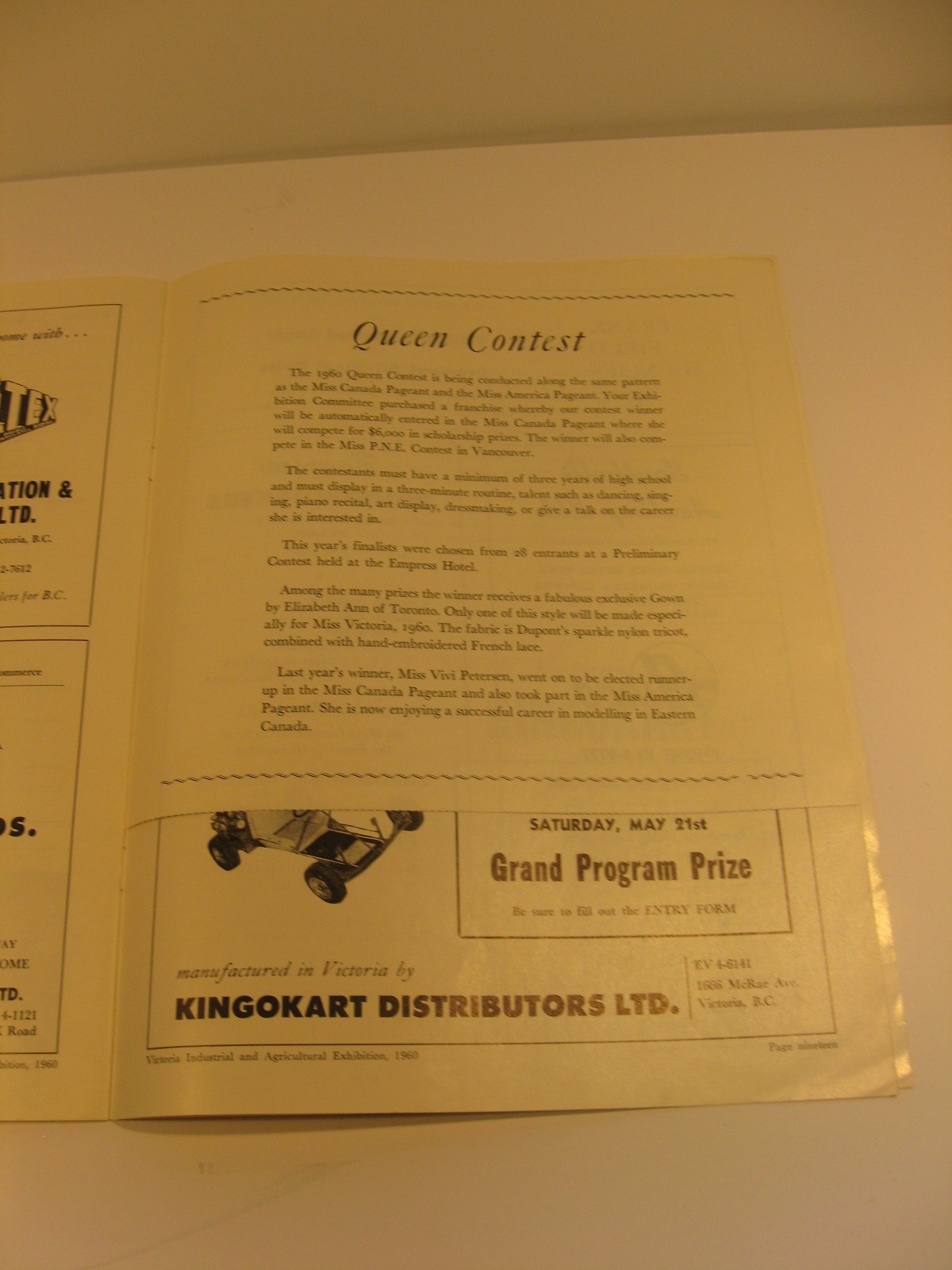 Victoria Industrial + Agricultural Exhibition Programme 1960 Memorial Arena
