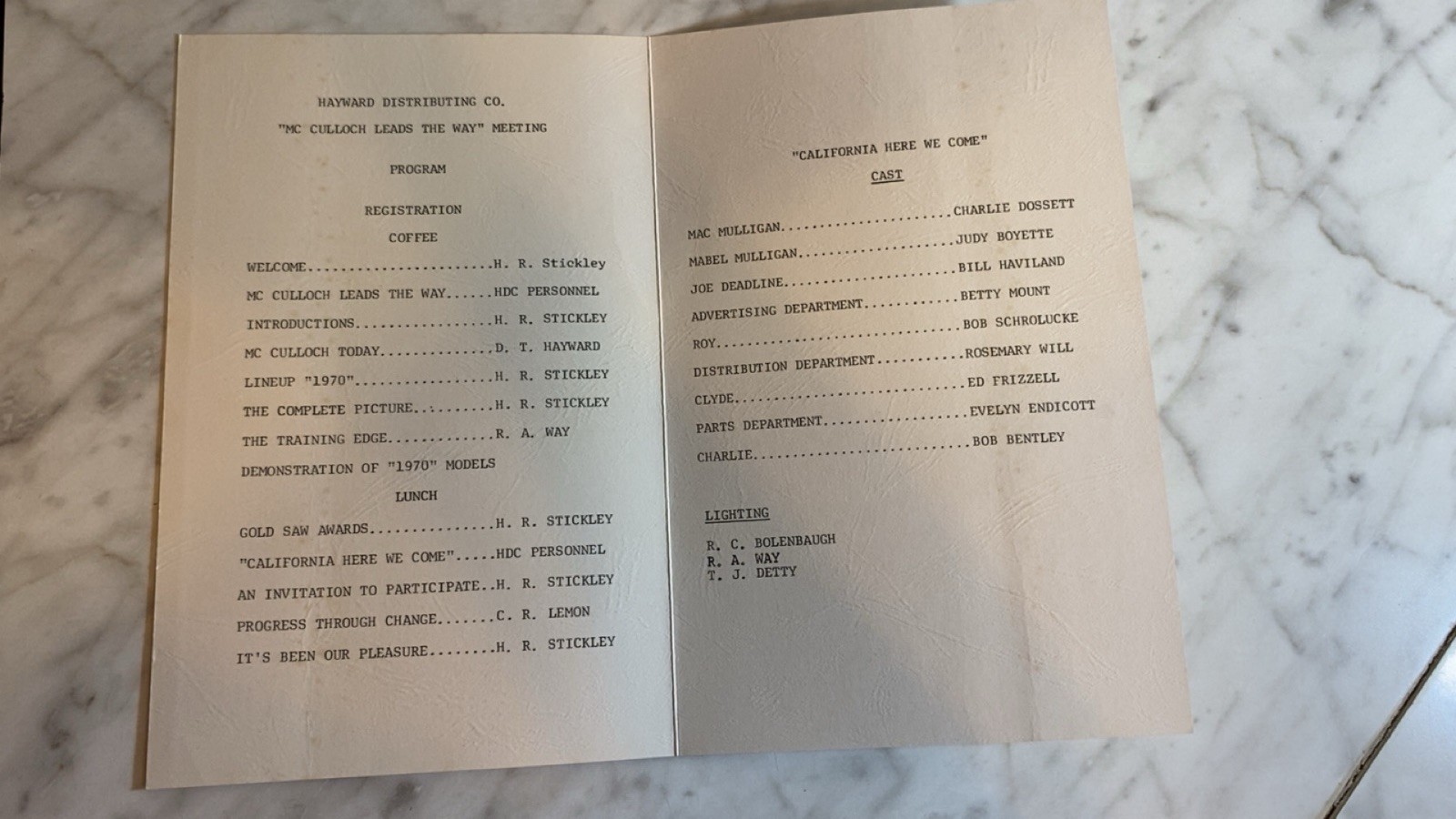 Vintage McCulloch 1970 McCulloch Leads the Way Meeting Program