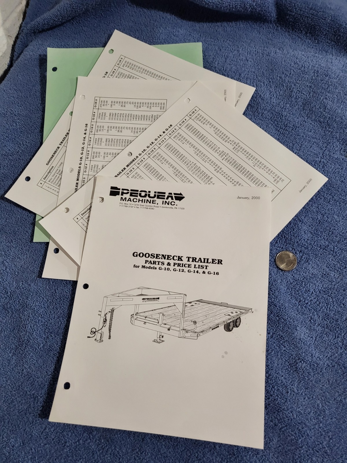 2000 Pequea Machine Gooseneck Trailer Parts Manual & Price List G10 G12 G14 G16