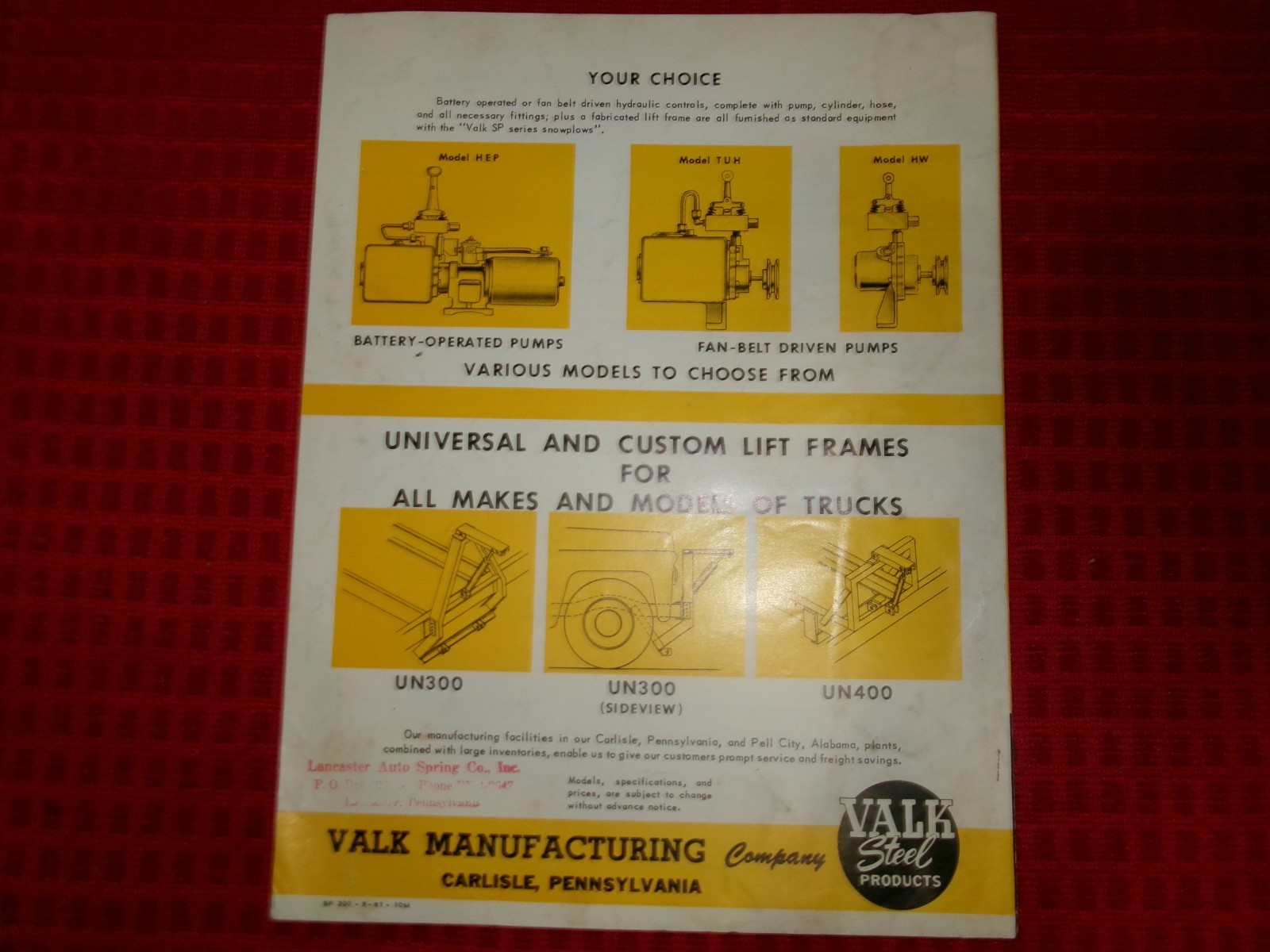 VINT. EARLY 1960’S VALK SNOW PLOWS FOR TRUCKS SALES BROCHURE – CARLISLE, PA.