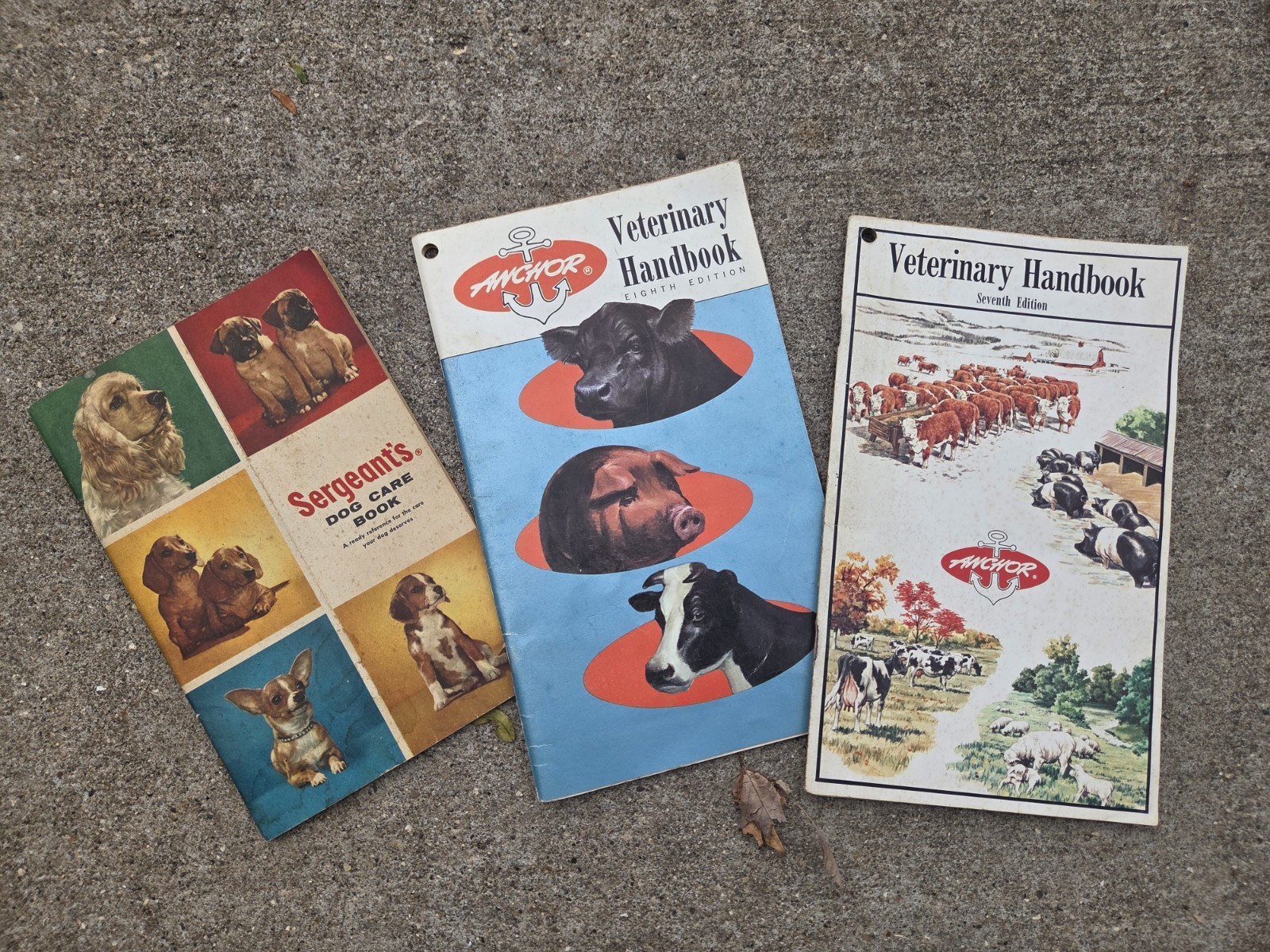 3 Vintage Anchor Veterinary Handbooks: Livestock, Sergeants Dog Care 1960s