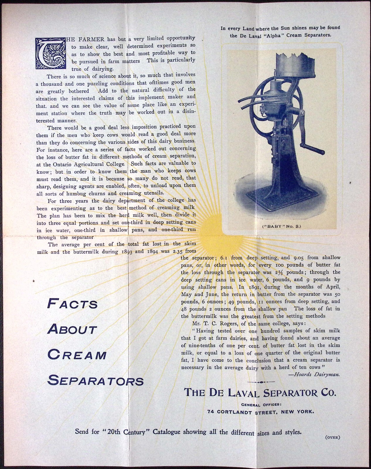 De Laval Separator Co NEW YORK Facts About Separators Brochure Mailer c1910