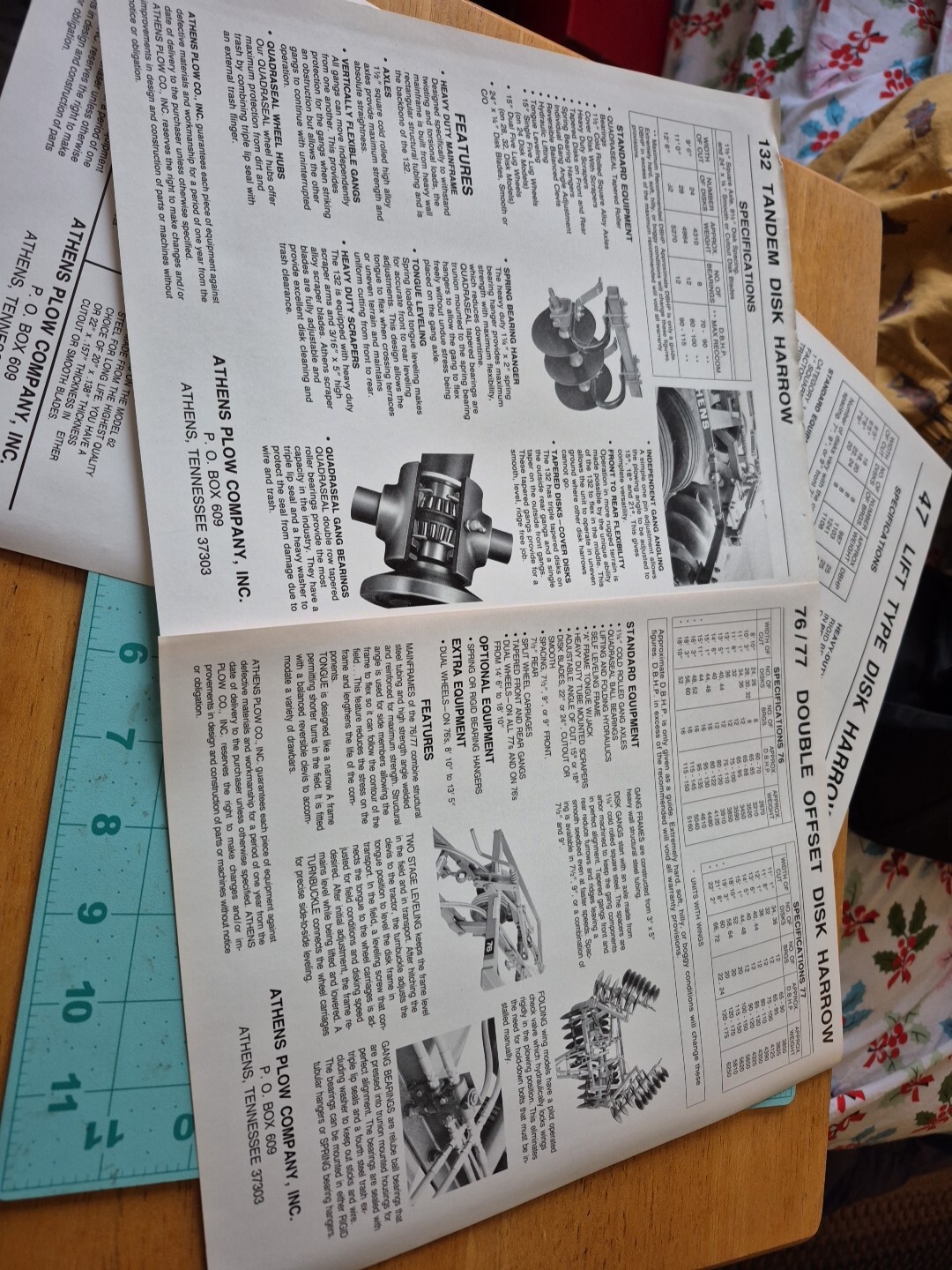 4 Vintage Athens Disk Harrow Brochures Model 47 62 76 77 132