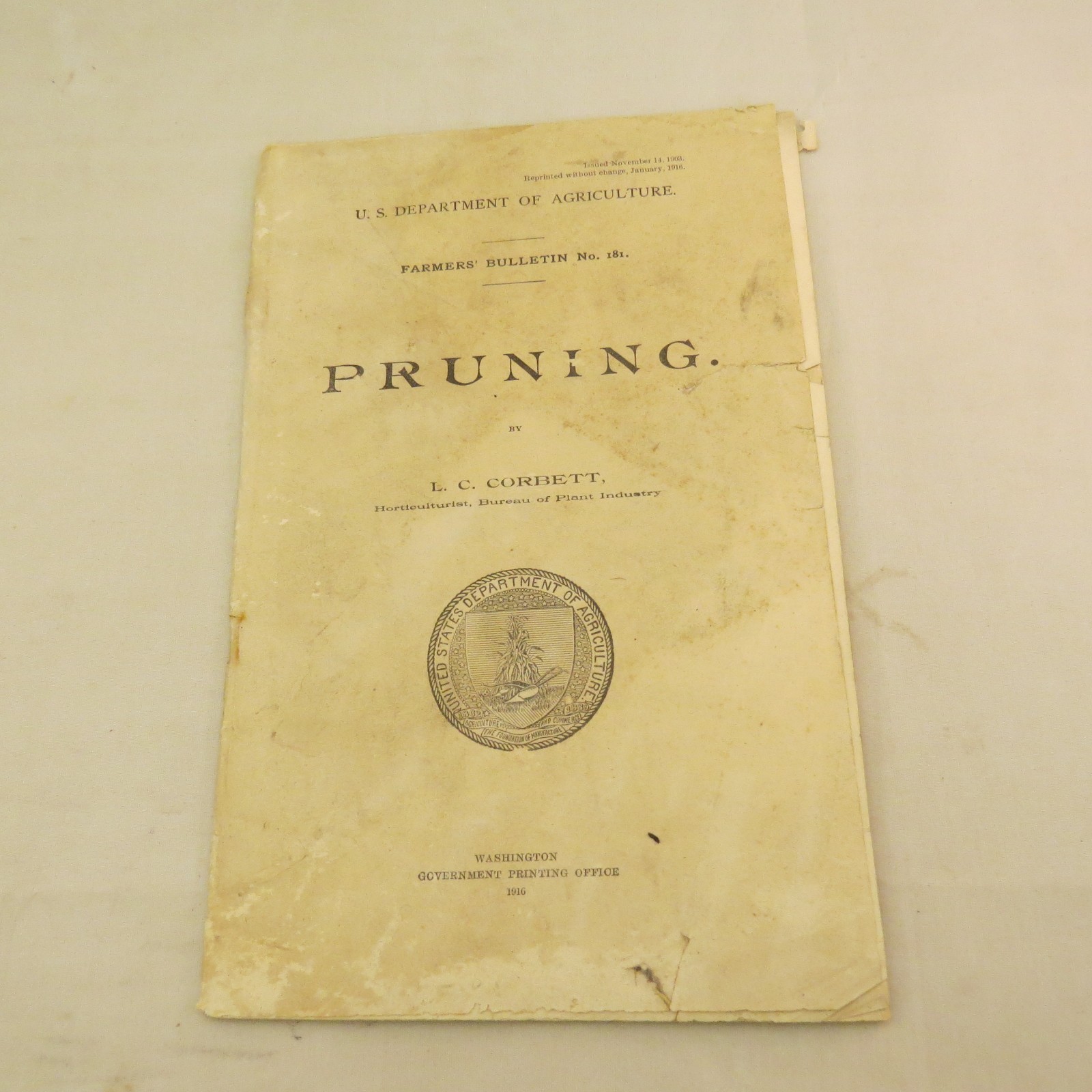 US Department of Agriculture, Farmers’ Bulletin No. 181 Pruning – 1916