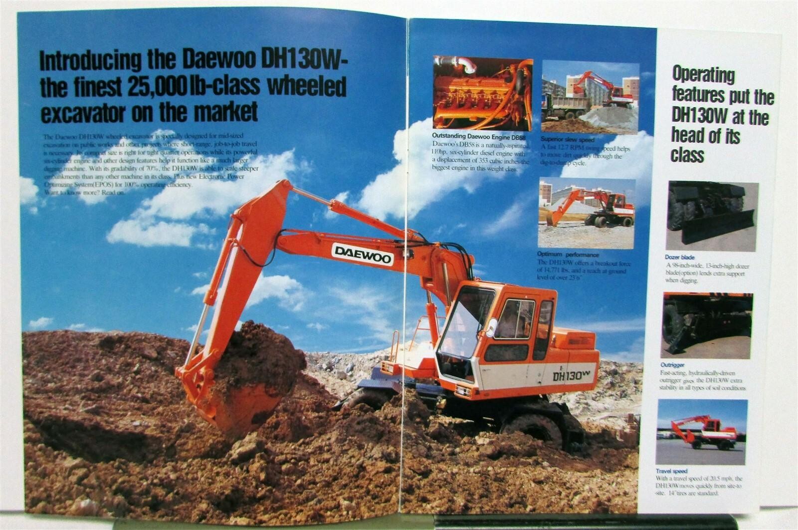 1994 Daewoo DH130W Hydraulic Excavator Specification Construction Sales Brochure