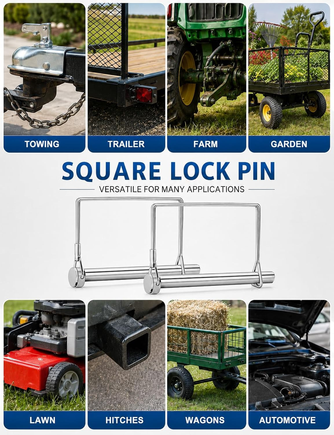5 Pack Square Trailer Pin 1/4 Inch X 2-3/4 Inch, Heavy Duty Shaft Locking Pin, C