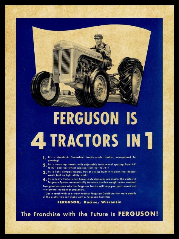 1954 Style Ferguson Tractors NEW Metal Sign: 12×16″ – Four Tractors in One!