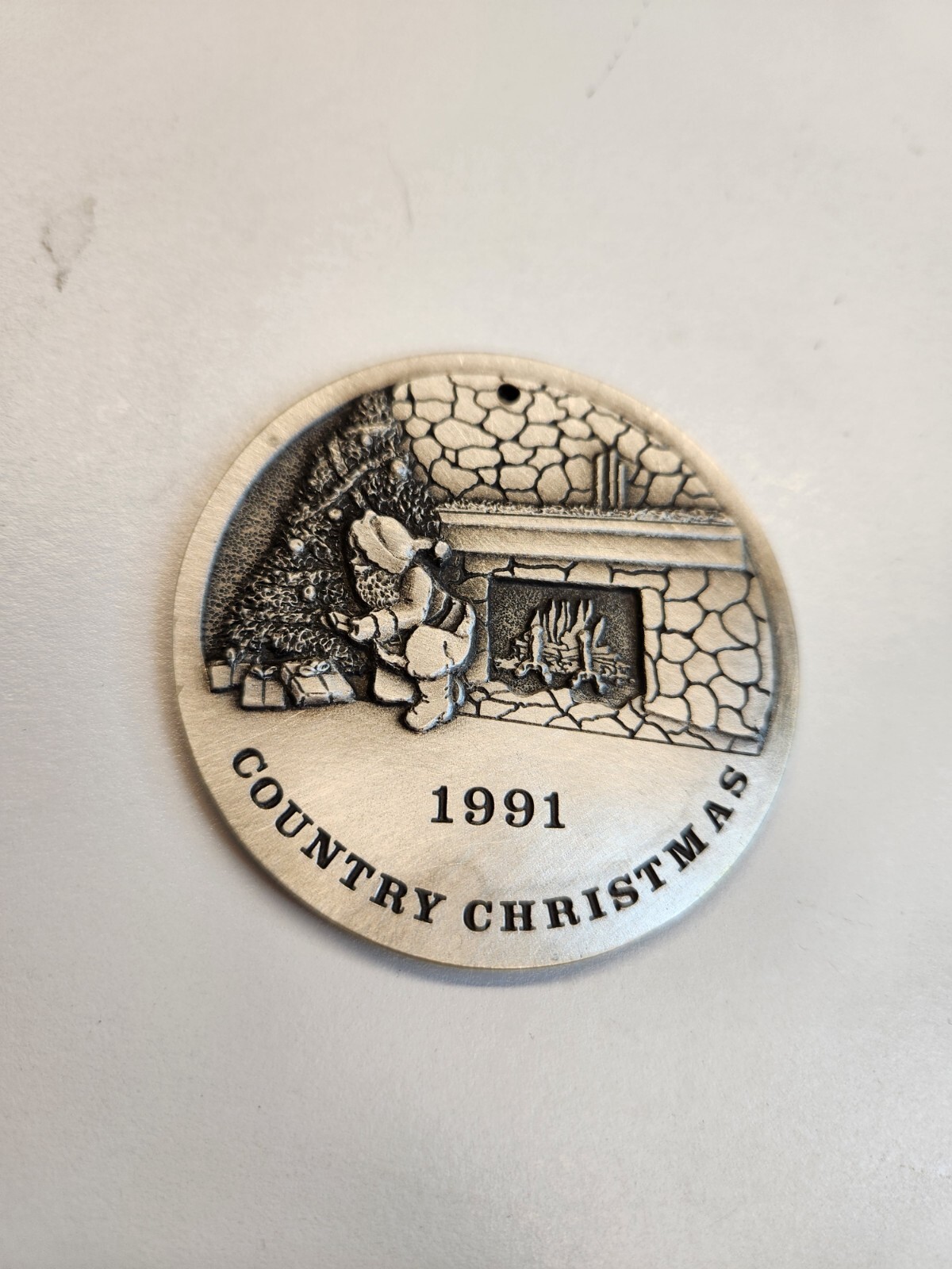 Spec Cast 1991 COUNTRY CHRISTMAS Pewter Xmas Ornament Santa’s Visit Limited Ed