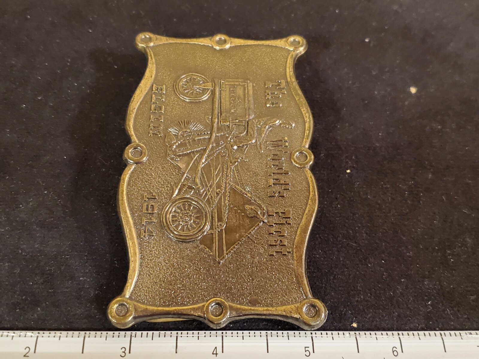 1914 Elgin Street Sweeper “The World’s First” Brass Belt Buckle Davenport, Iowa