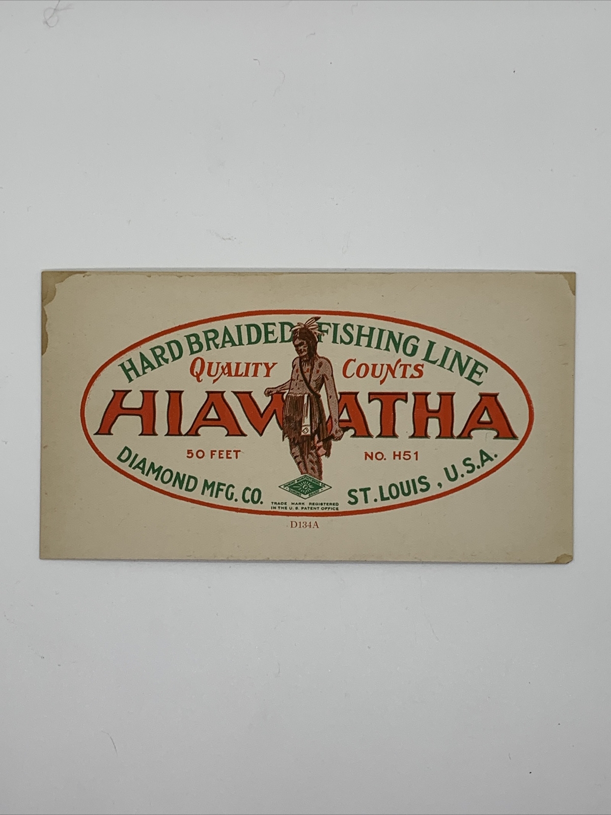 HIAWATHA FISHING LINE Diamond Co St Louis ADVERTISING Card Not a Blotter Vintage
