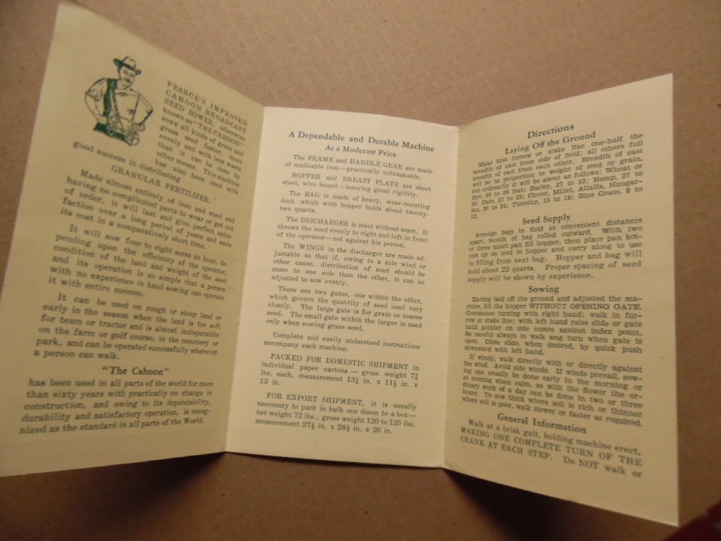 1920s PEARCE’S CAHOON BROADCAST SEED SOWER Instruction Manual Goodell Mfg Antrim
