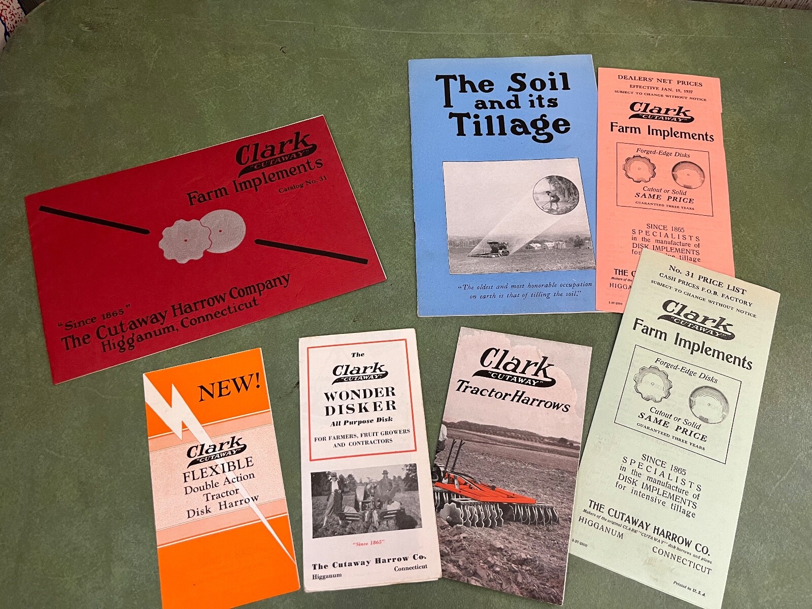 Orignal Lot of Clark Cut Away Farm Implement Brochures and Catalog 1937
