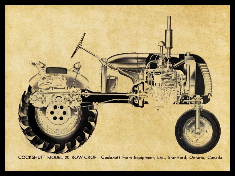 Cockshutt Model 20 Tractor NEW Metal Sign: 12 x 16″ Cutaway Side View