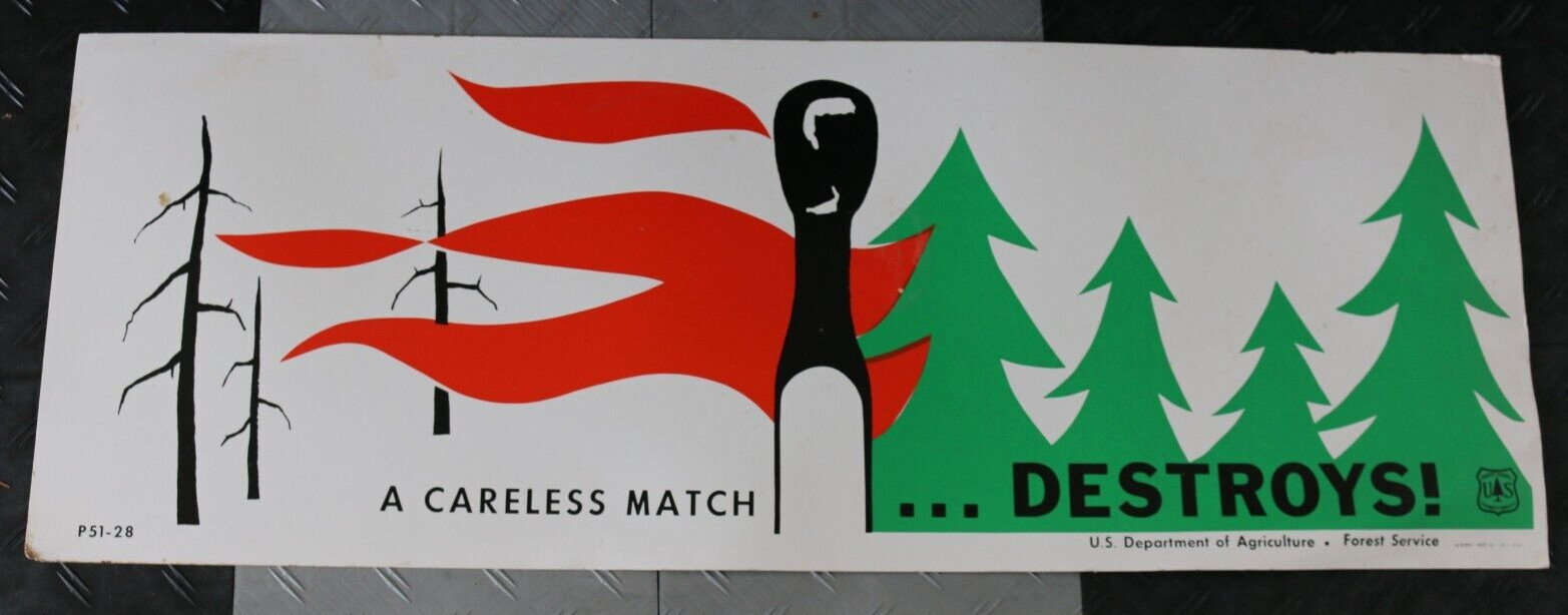 Vintage 1972 U.S. Department of Agriculture 44″x16 cardboard sign protect forest